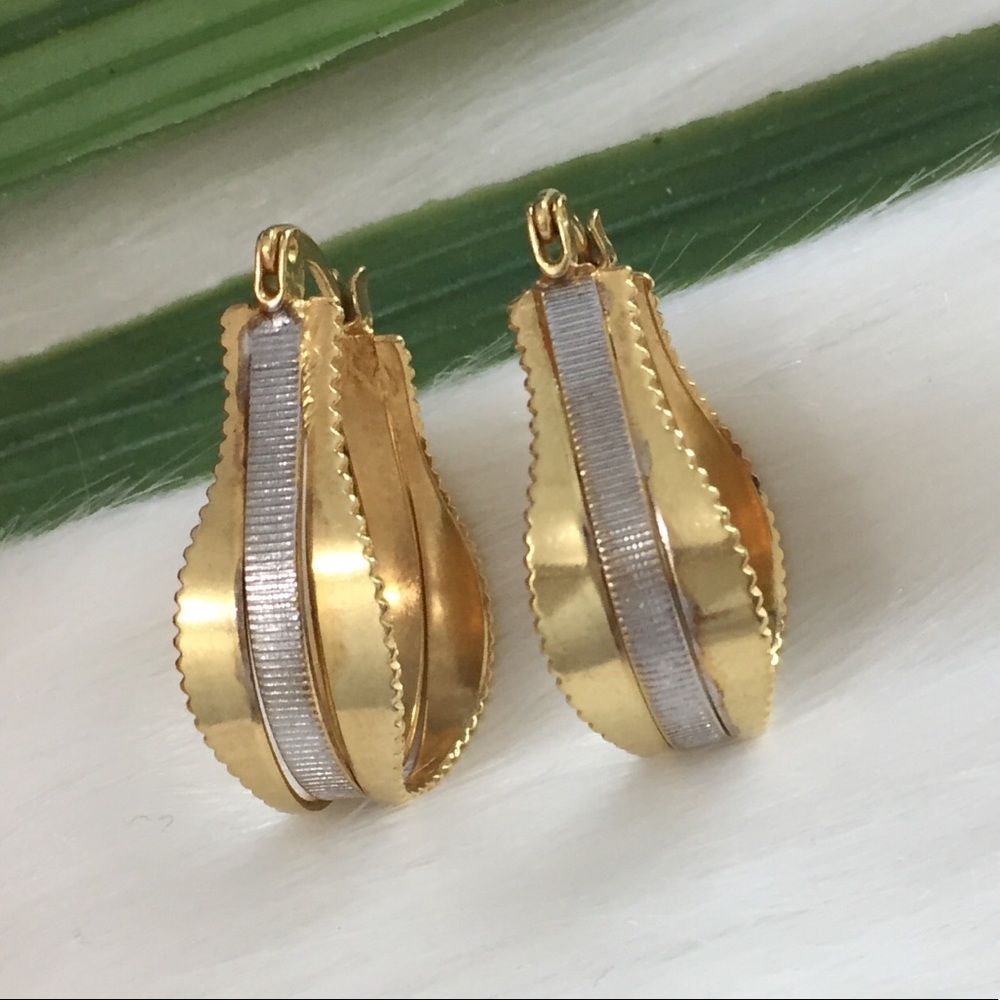 18 K Gold Filled Oval Hoop Earrings, Two Tones